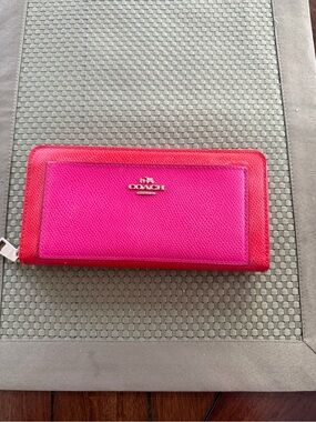 Coach Pink and Red Zip Wallet with Gold Logo brand new